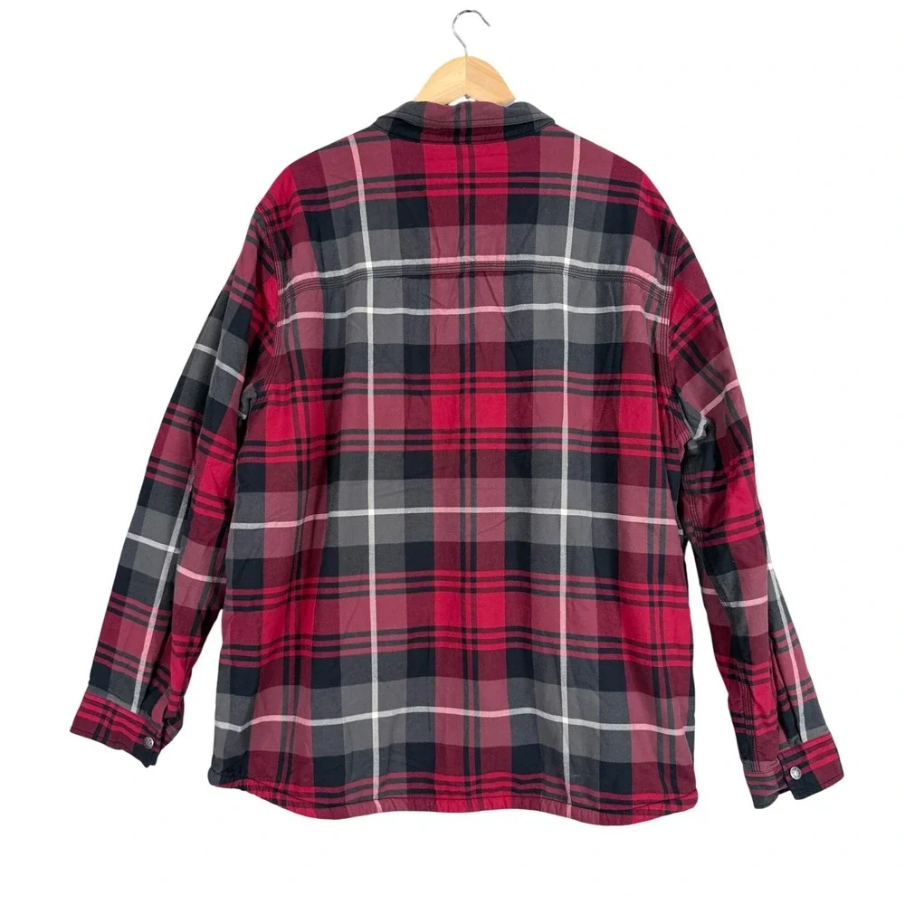The North Face Flannel Shirt Jacket Mens XXL Red Black Plaid Sherpa Lined